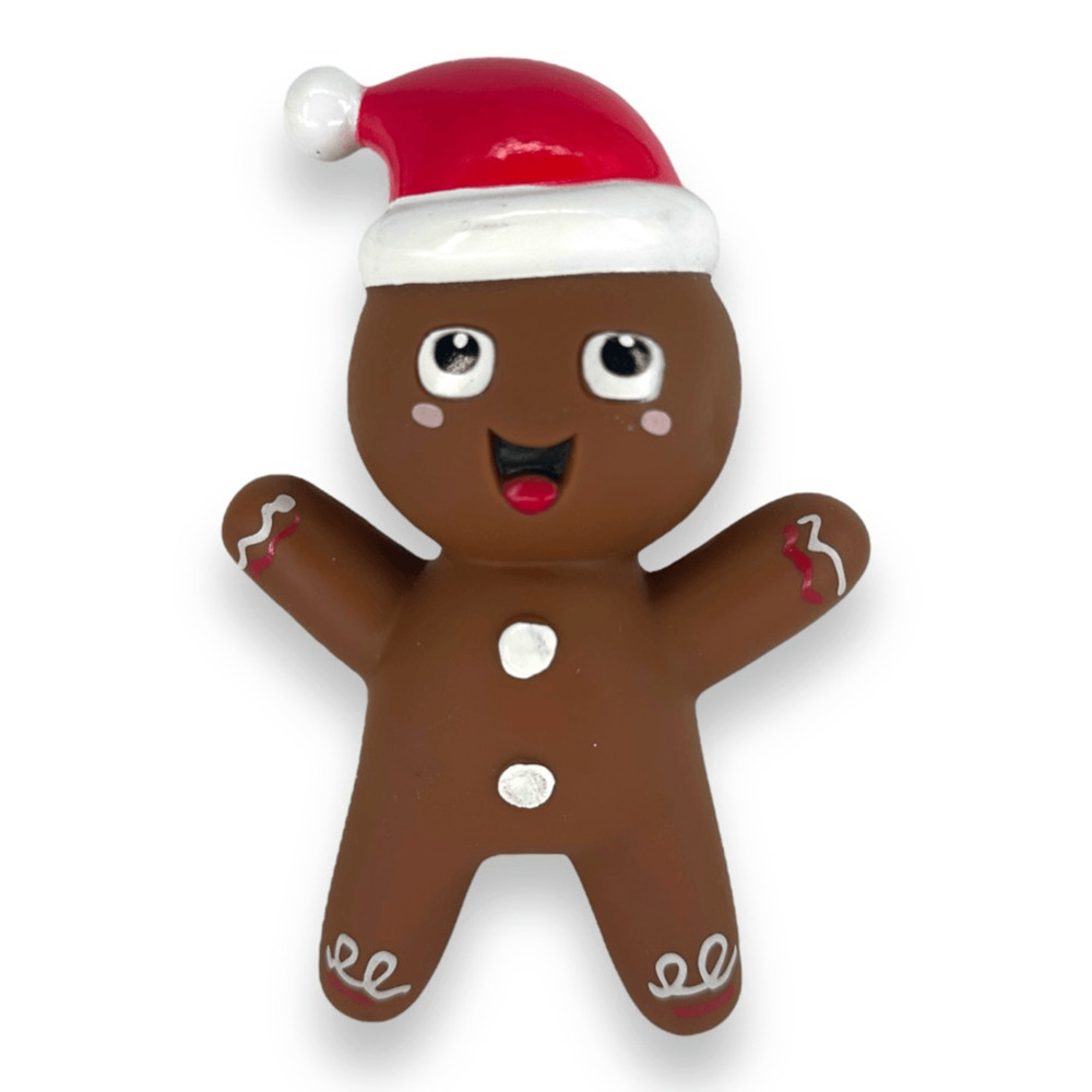 Merry & Bright Gingerbread Vinyl Rubber Squeaky Dog Toy Winter Christmas Holiday